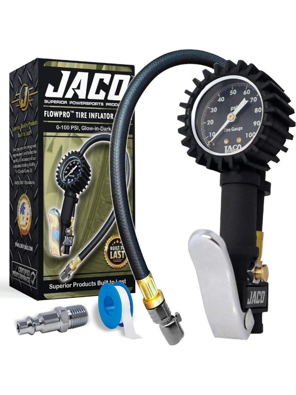 High-Performance Tire Inflator with Pressure Gauge - 100 PSI, Portable & Compact